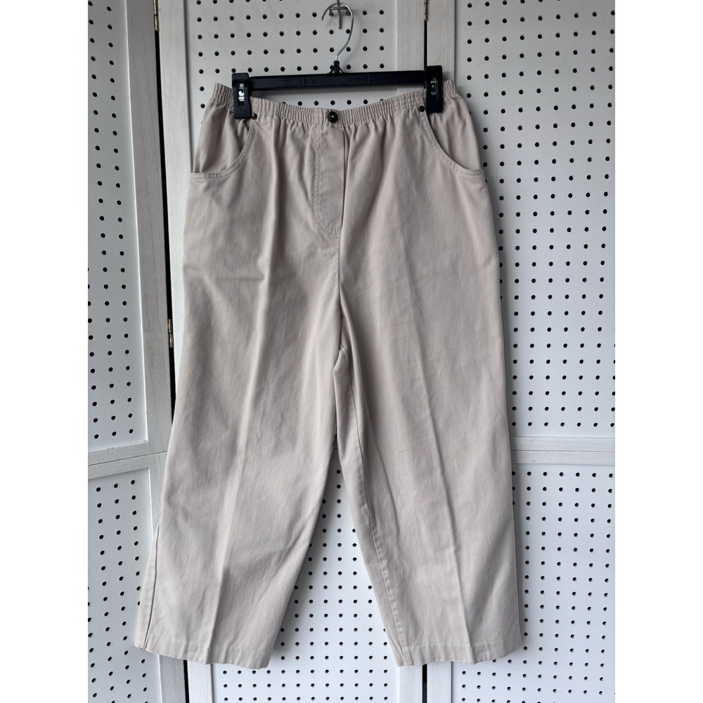 Blair Women's M Pull On Elastic Waist Crop Ankle Chino Pants Beige 100% Cotton